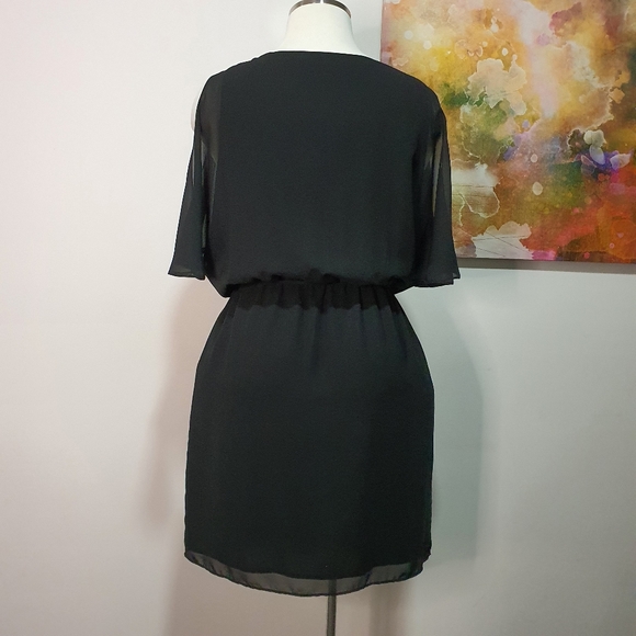Portmans Size 14 Black Cold Shoulder V Neck Elasticated Waist Dress - Picture 6 of 11